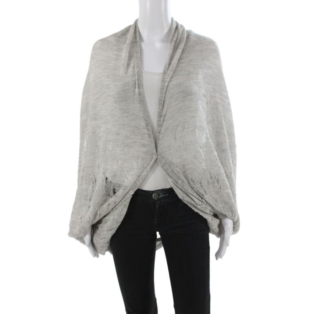 3.1 Phillip Lim Women Cardigan Cowl Neck Long Sleeve Gray Silk Blend Size L